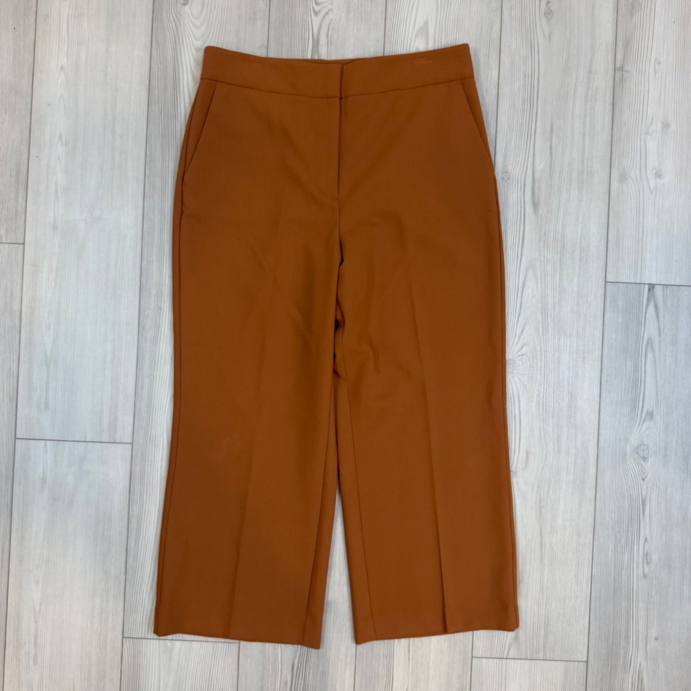 Ann Taylor Factory Rust Brown Wide Leg Crop Pants Trousers Size 12 High Rise